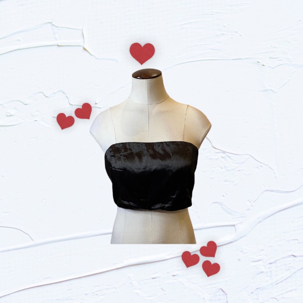 Beautiful black silky satin cropped bandeau top